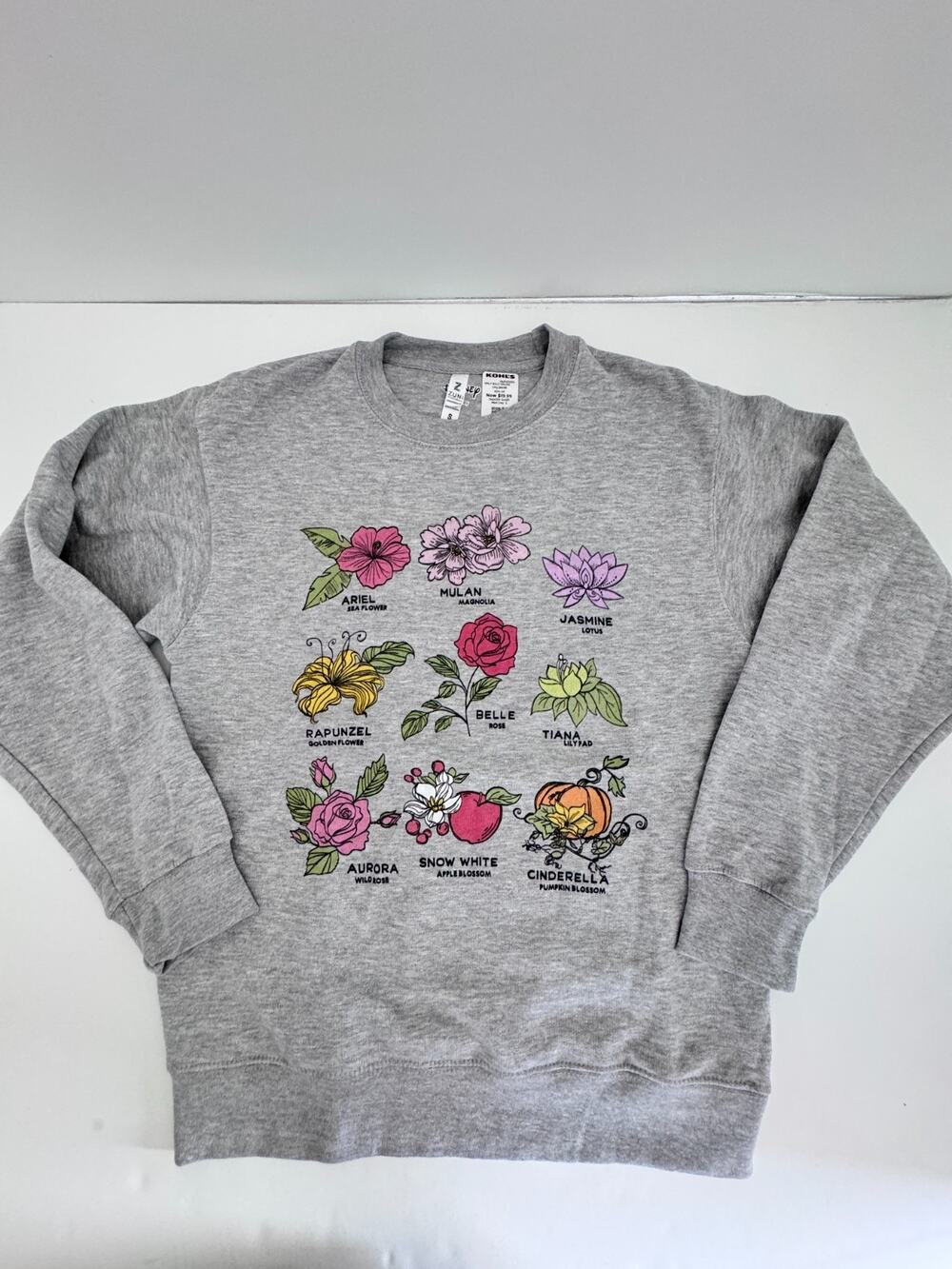 Disney Princess Royal Fauna Flower Sweatshirt Gray Women’s Sz S - NWOT